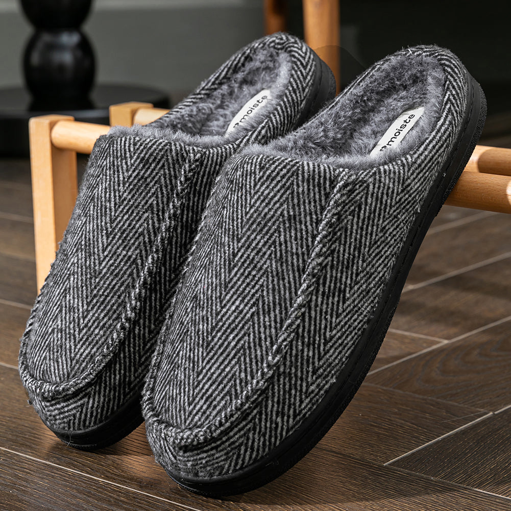 House Slippers For Men Women Woolen Plaid Stripe Warm Winter Home Shoes