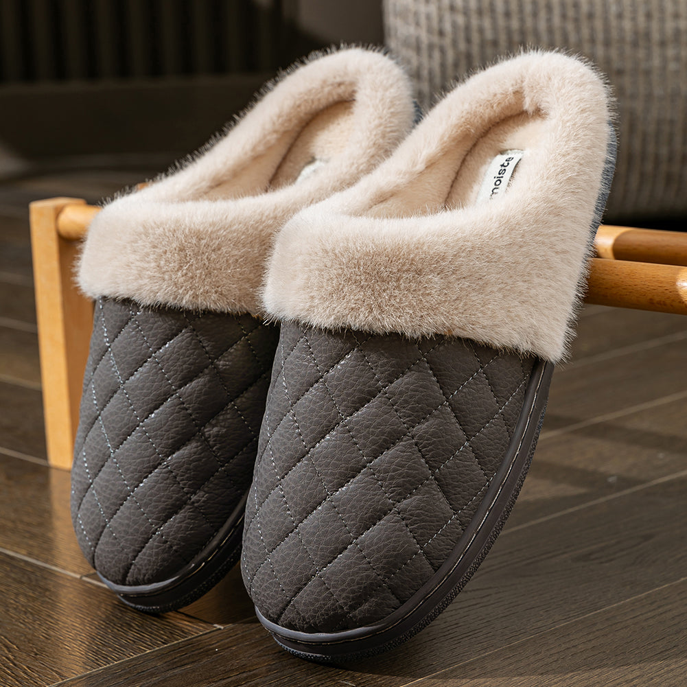 House Slippers For Men Women Plaid Design Winter Home Shoes Indoor PU
