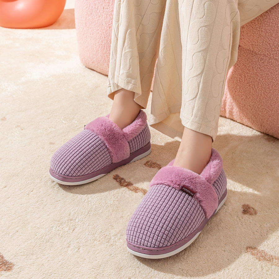 House Slippers For Women Flannel Plaid Fuzzy Plush Winter Home Shoes