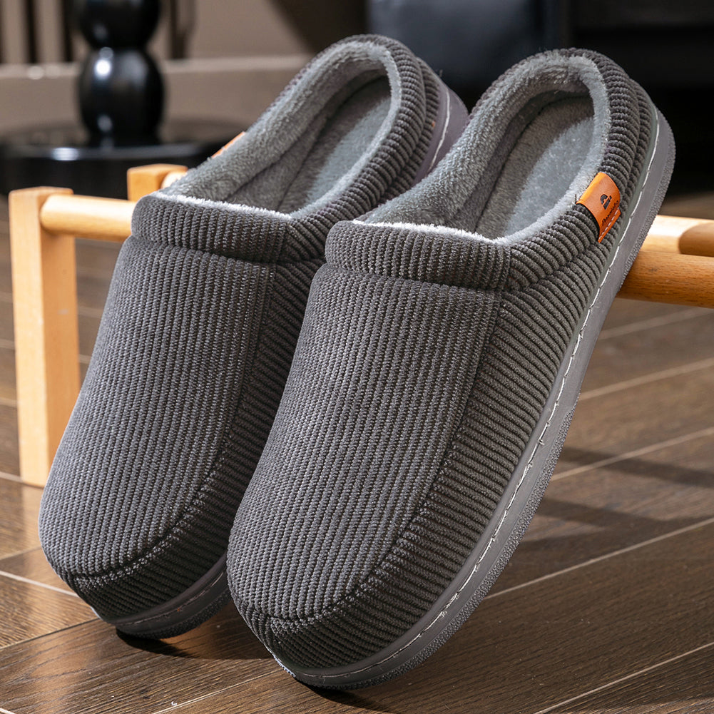 House Slippers For Men  Corduroy Stripe Winter Home Shoes Indoor