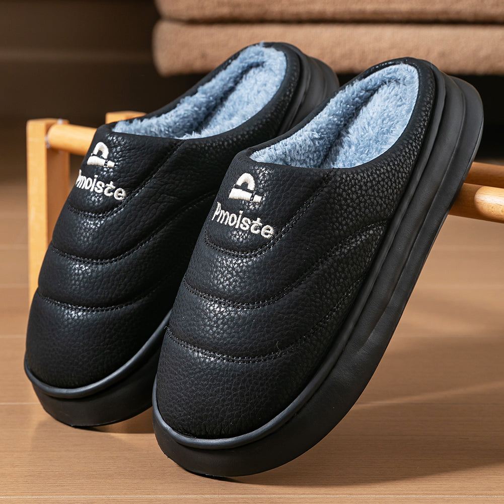 House Slippers For Men Women Sewing Design Winter Home Shoes Indoor PU