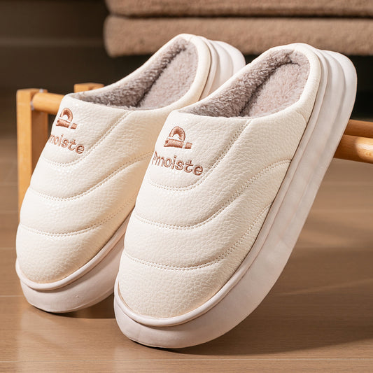 House Slippers For Men Women Sewing Design Winter Home Shoes Indoor PU