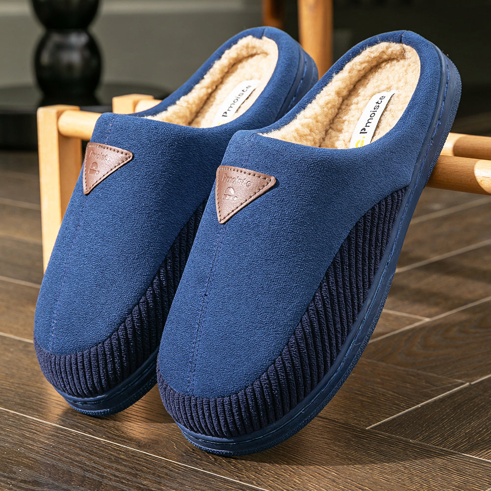 House Slippers For Men Corduroy Patchwork Design Winter Home Shoes indoor