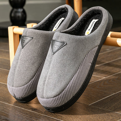 House Slippers For Men Corduroy Patchwork Design Winter Home Shoes indoor