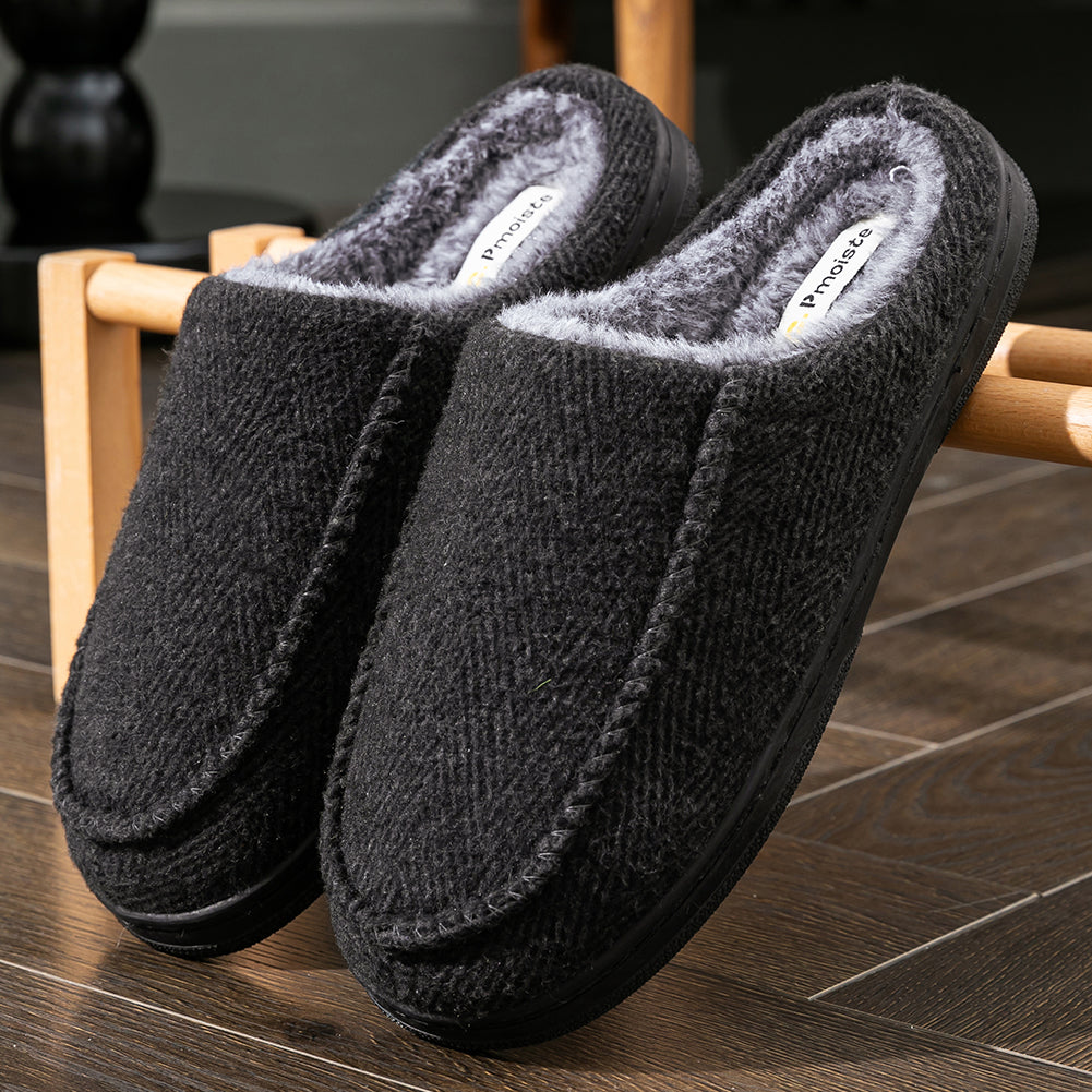House Slippers For Men Women Woolen Plaid Stripe Warm Winter Home Shoes