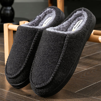 House Slippers For Men Women Woolen Plaid Stripe Warm Winter Home Shoes