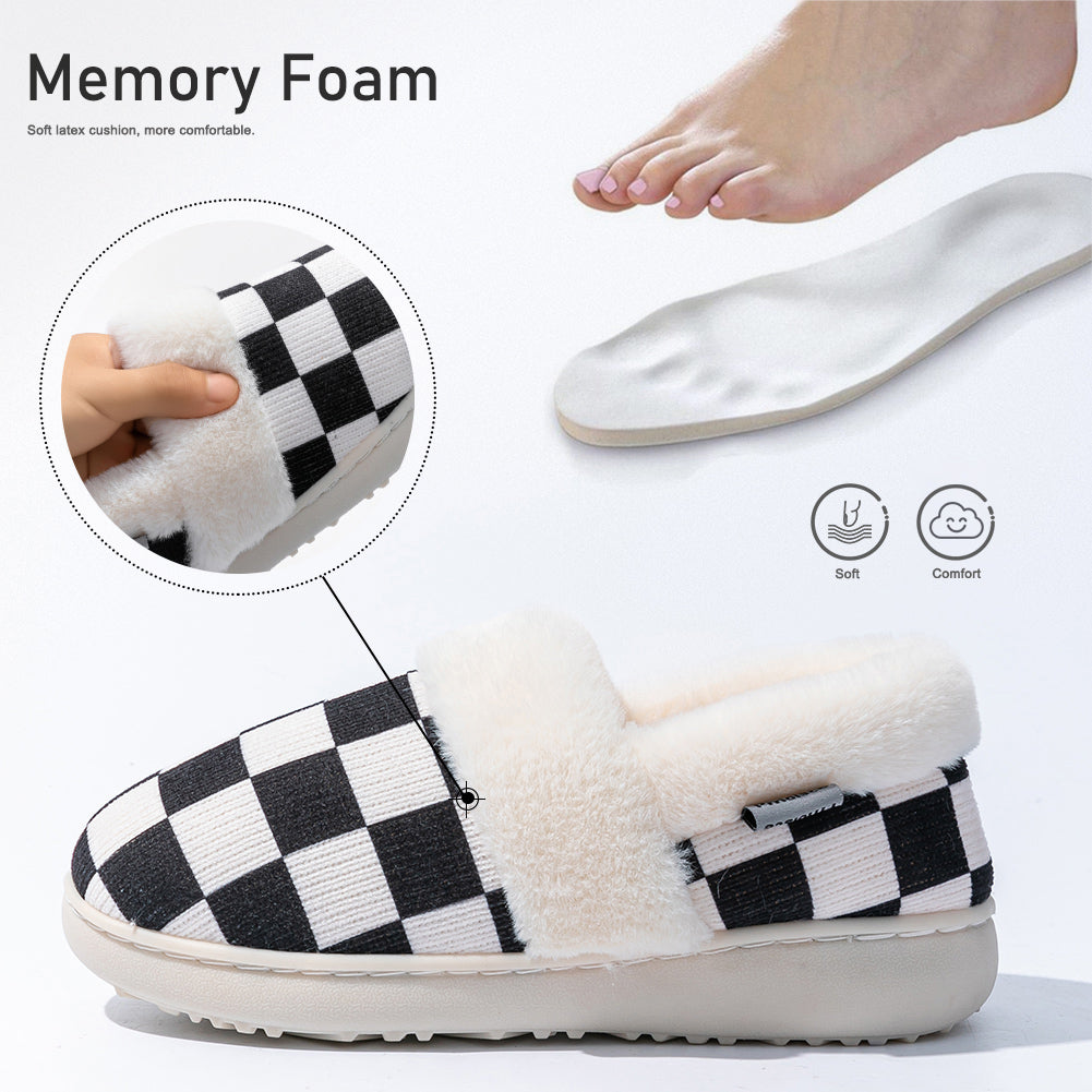 House Boots Slippers For Women Knitted Plaid Design Winter Home Shoes Warm