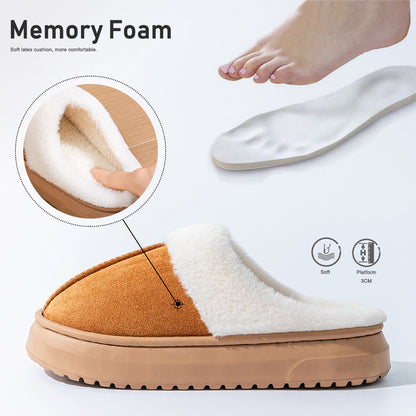 House Slippers For Women Suede Platform Furry Winter Home Shoes Indoor