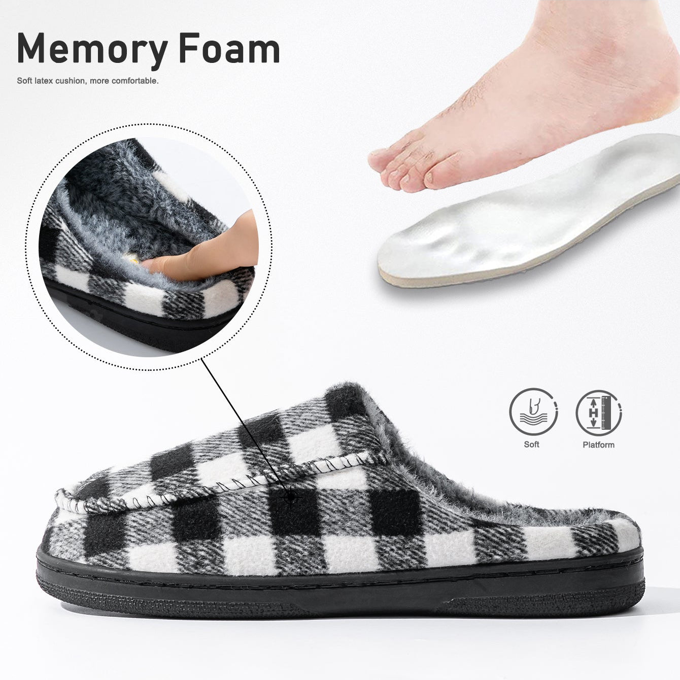 House Slippers For Men Women Woolen Plaid Stripe Warm Winter Home Shoes
