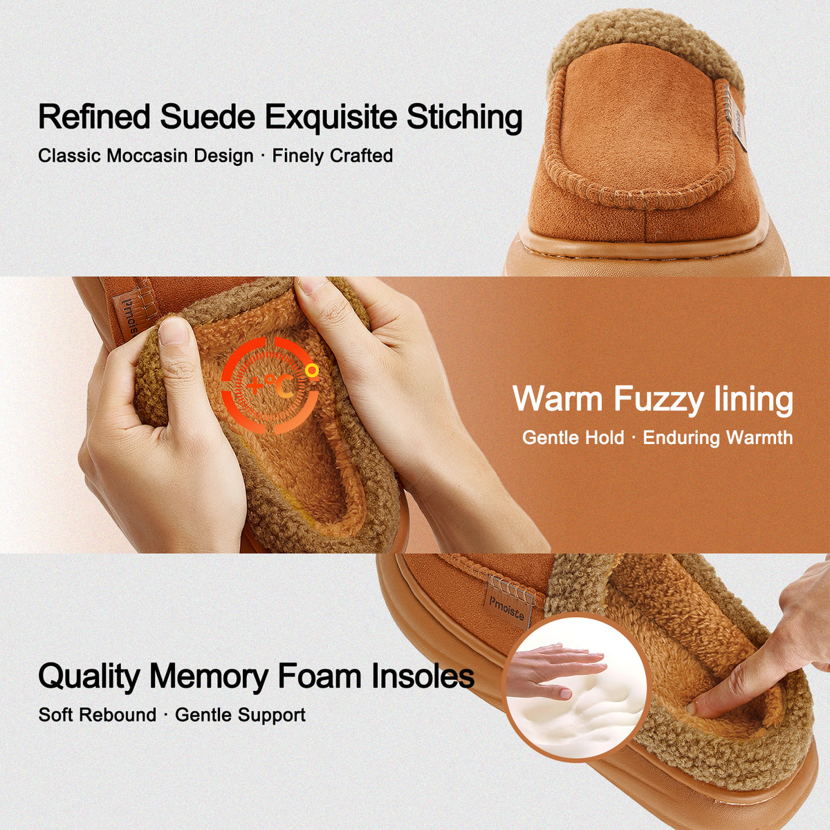 Men House Slippers Comfy Arch Support Suede Fuzzy Winter Warm Platform Bedroom Shoes