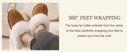 Suede Slippers Women with Faux Fur Collar