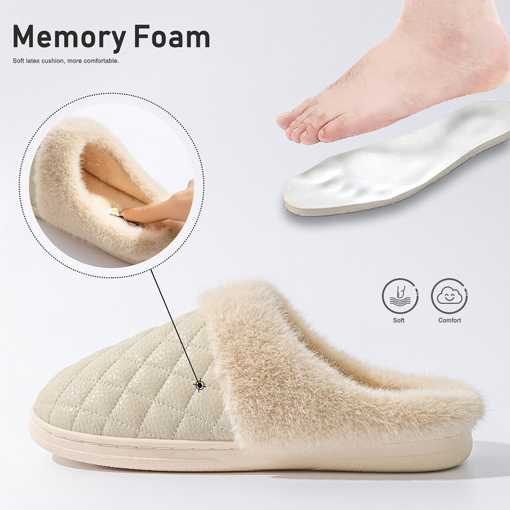 House Slippers For Men Women Plaid Design Winter Home Shoes Indoor PU