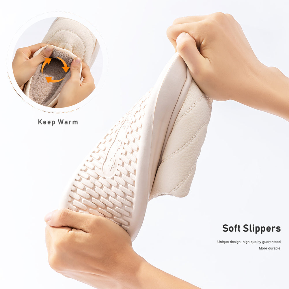 House Slippers For Men Women Sewing Design Winter Home Shoes Indoor PU