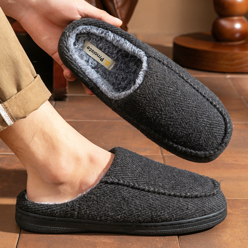 House Slippers For Men Women Woolen Plaid Stripe Warm Winter Home Shoes