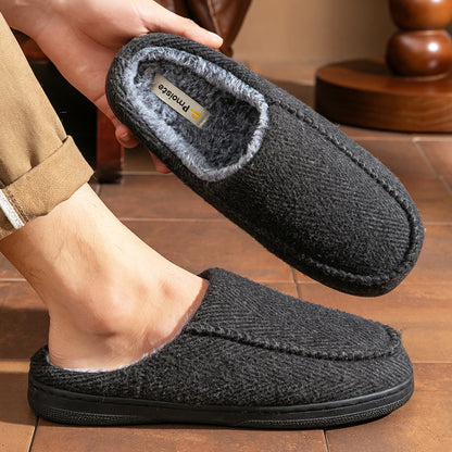 House Slippers For Men Women Woolen Plaid Stripe Warm Winter Home Shoes