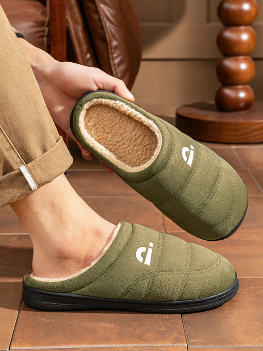 House Slippers For Men Sewing Design Winter Home Shoes Fuzzy Plush