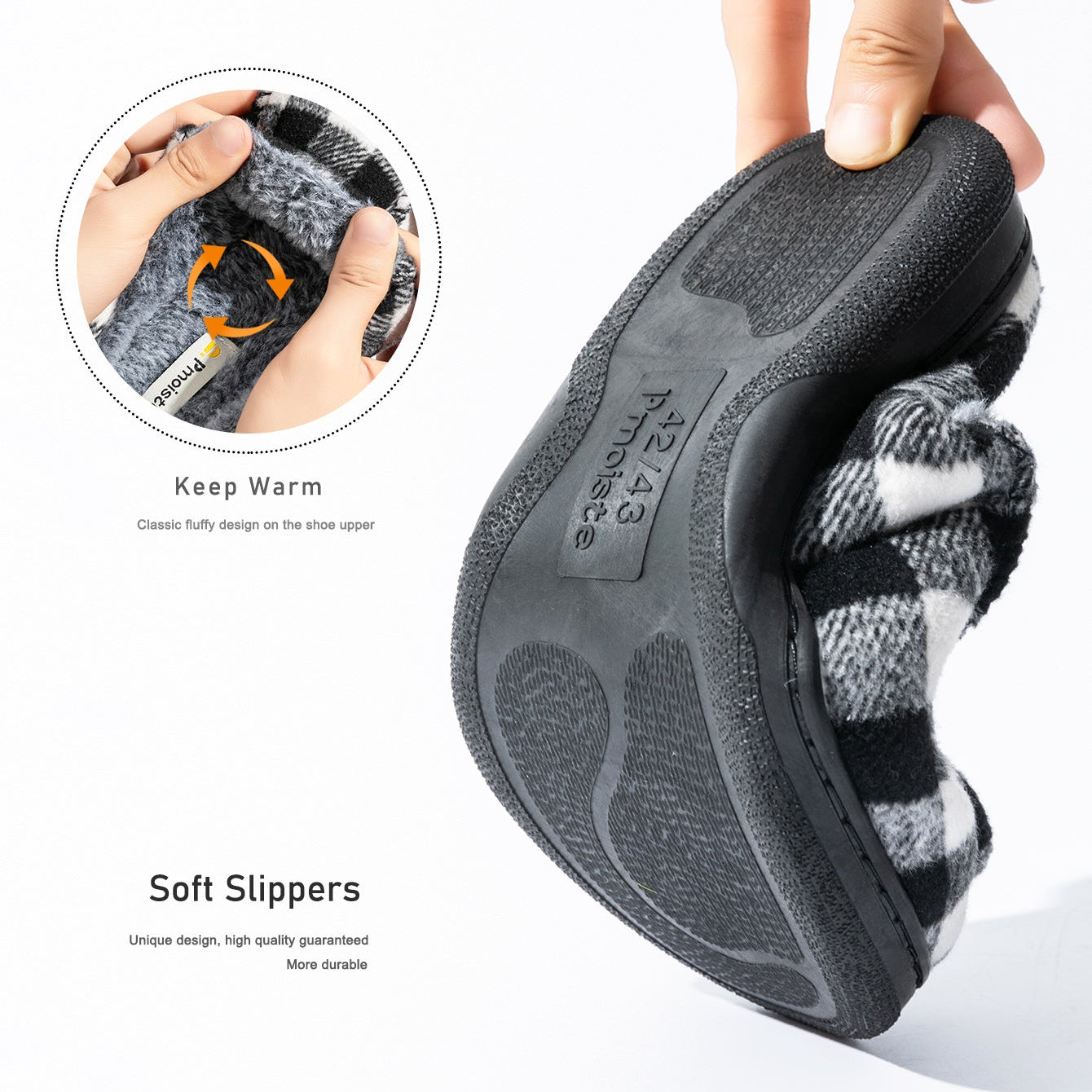 House Slippers For Men Women Woolen Plaid Stripe Warm Winter Home Shoes