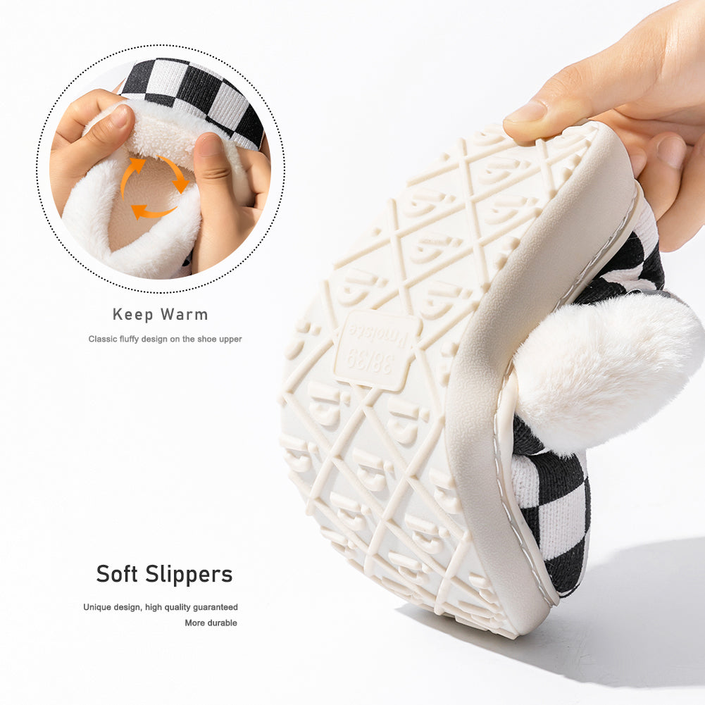 House Boots Slippers For Women Knitted Plaid Design Winter Home Shoes Warm