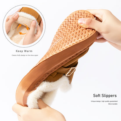 House Slippers For Women Suede Platform Metal buckle Design Furry Winter Home Shoes Indoor