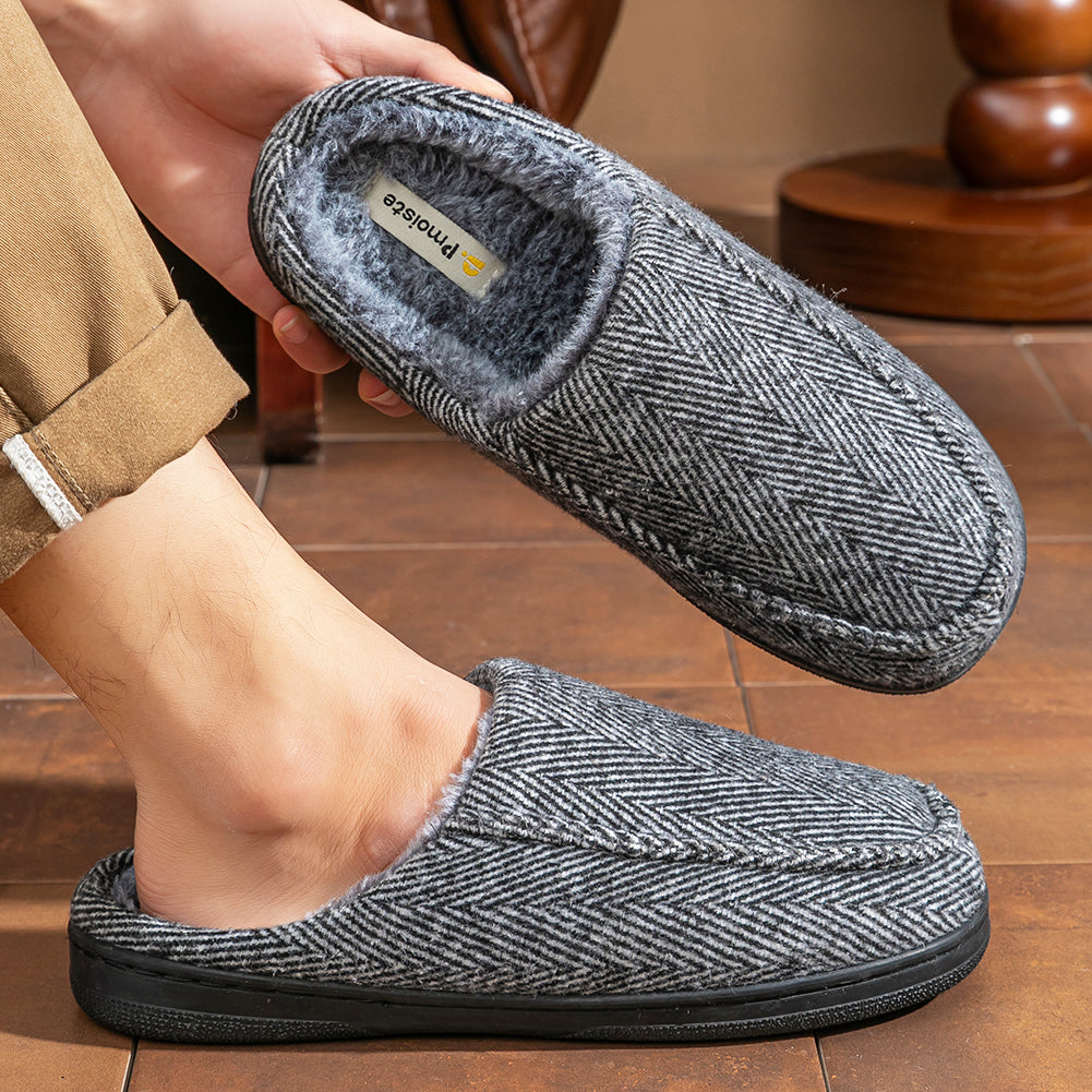 House Slippers For Men Women Woolen Plaid Stripe Warm Winter Home Shoes