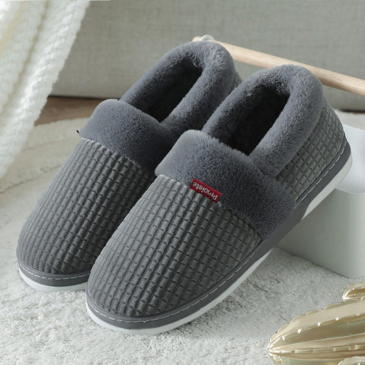House Slippers For Men Flannel Plaid Fuzzy Plush Winter Home Shoes