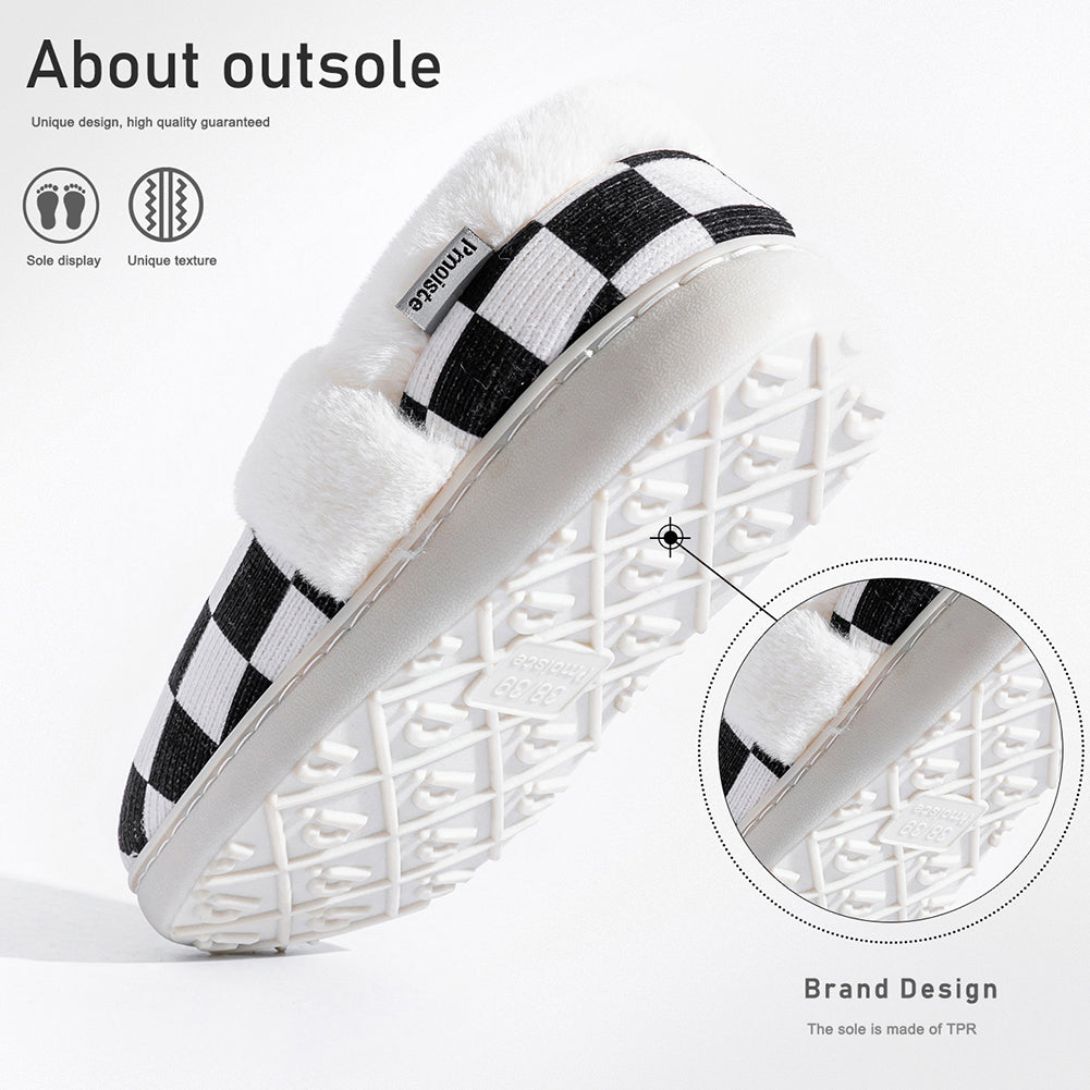 House Boots Slippers For Women Knitted Plaid Design Winter Home Shoes Warm