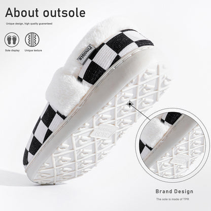 House Boots Slippers For Women Knitted Plaid Design Winter Home Shoes Warm