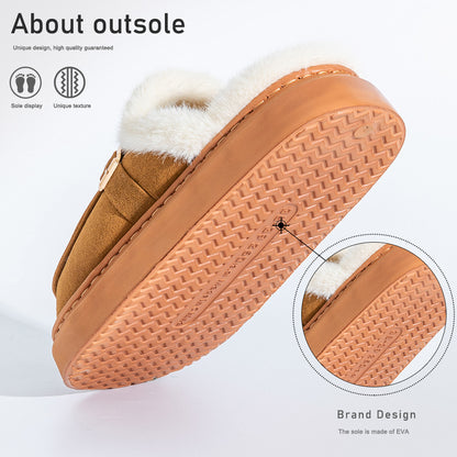 House Slippers For Women Suede Platform Metal buckle Design Furry Winter Home Shoes Indoor