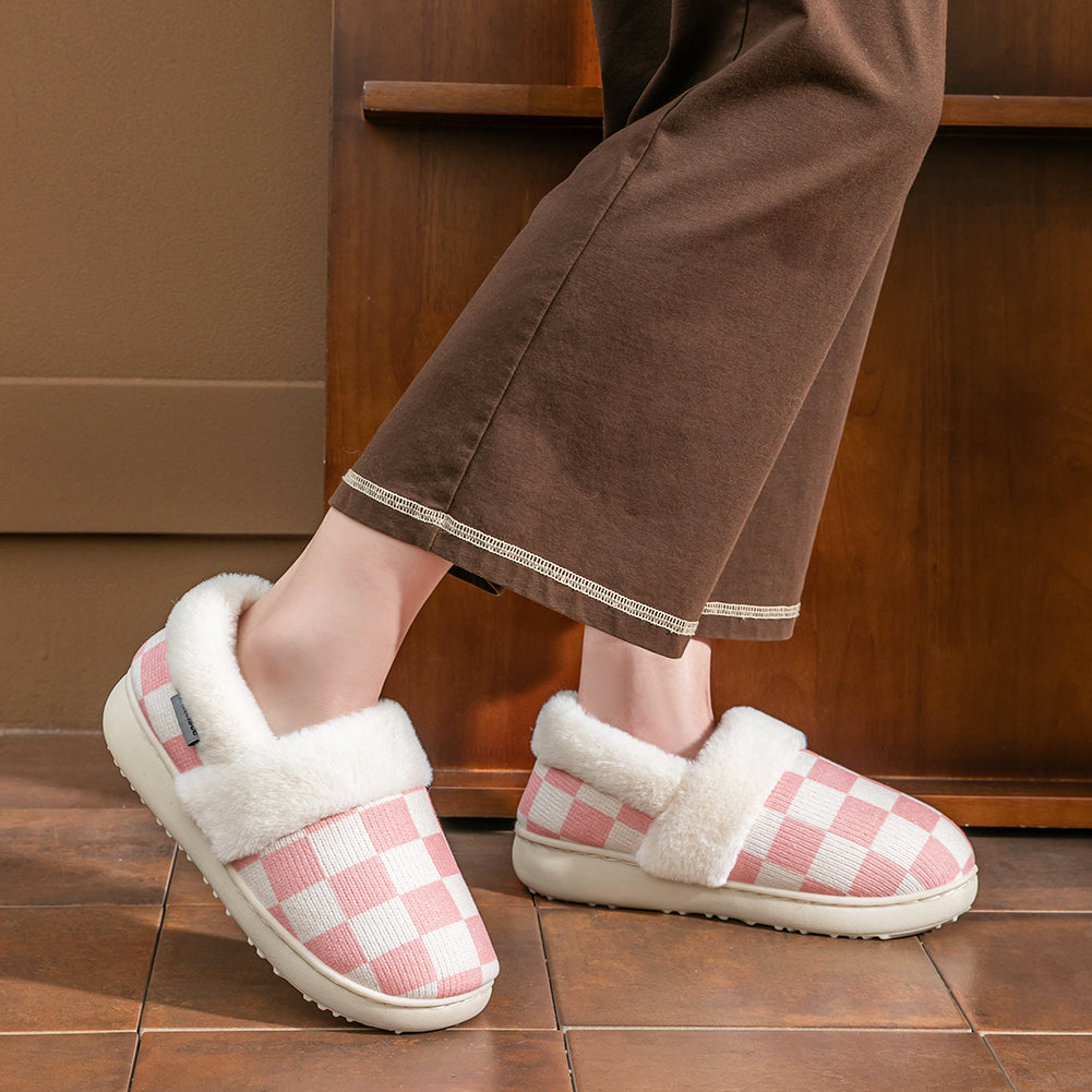 House Boots Slippers For Women Knitted Plaid Design Winter Home Shoes Warm