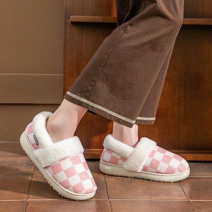 House Boots Slippers For Women Knitted Plaid Design Winter Home Shoes Warm