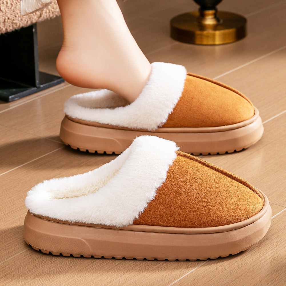 House Slippers For Women Suede Platform Furry Winter Home Shoes Indoor