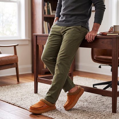 Men House Slippers Comfy Arch Support Suede Fuzzy Winter Warm Platform Bedroom Shoes