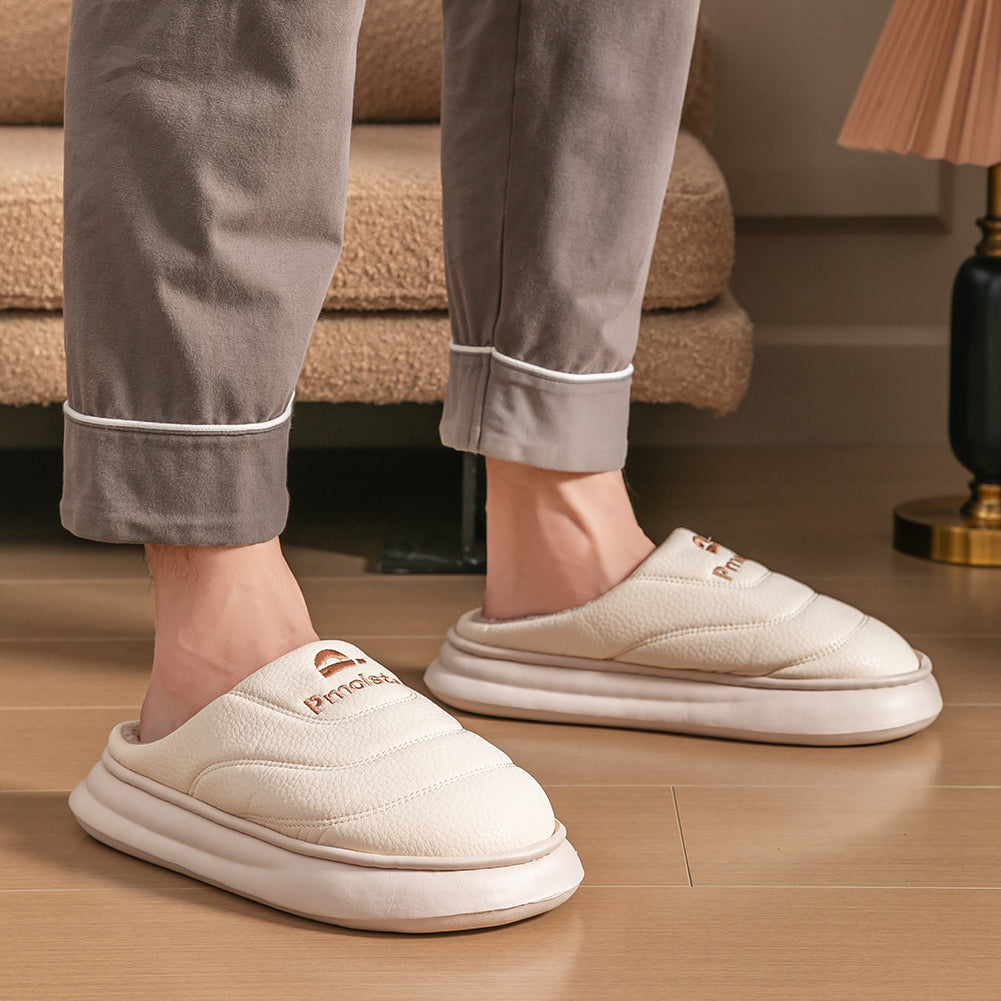 House Slippers For Men Women Sewing Design Winter Home Shoes Indoor PU