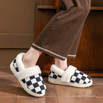 House Boots Slippers For Women Knitted Plaid Design Winter Home Shoes Warm