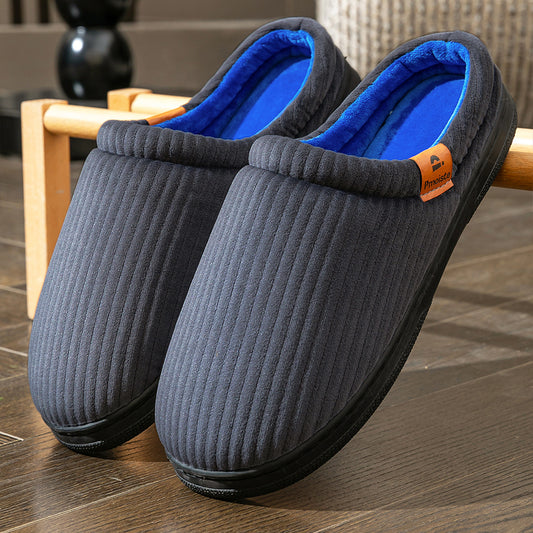 House Slippers For Men Corduroy Striped Winter Home Indoor Shoes Color Block Design