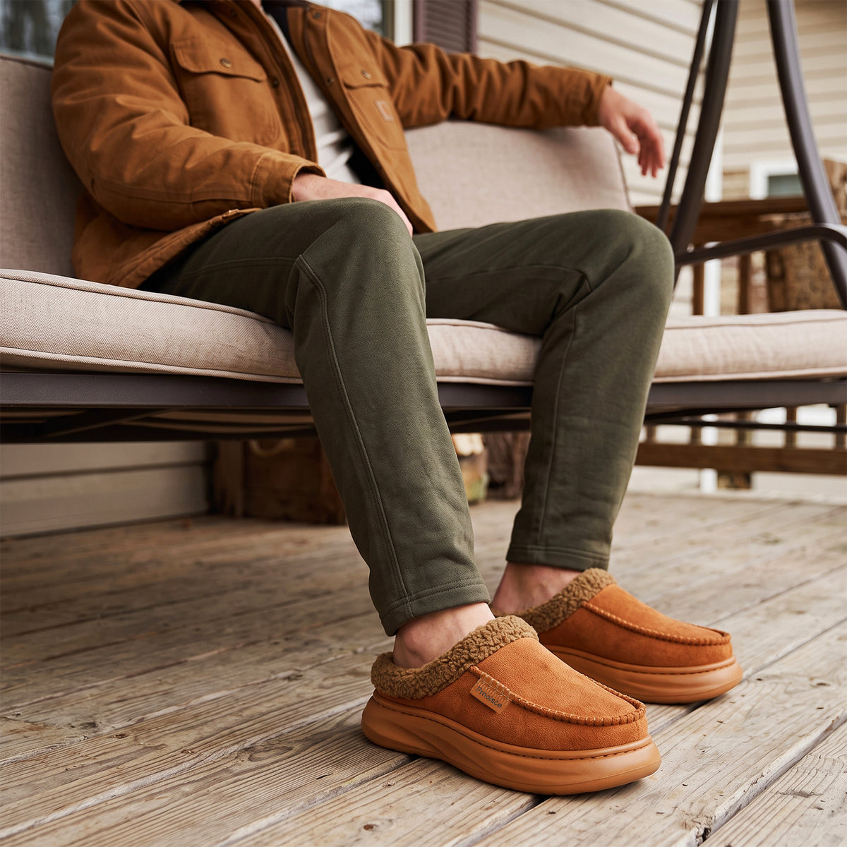 Men House Slippers Comfy Arch Support Suede Fuzzy Winter Warm Platform Bedroom Shoes