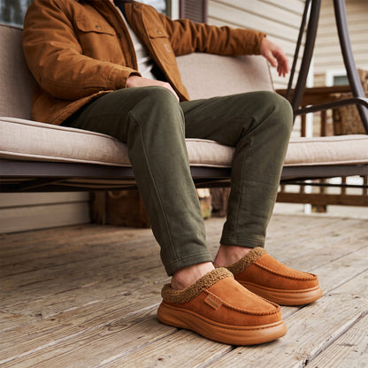 Men House Slippers Comfy Arch Support Suede Fuzzy Winter Warm Platform Bedroom Shoes
