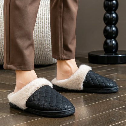 House Slippers For Men Women Plaid Design Winter Home Shoes Indoor PU