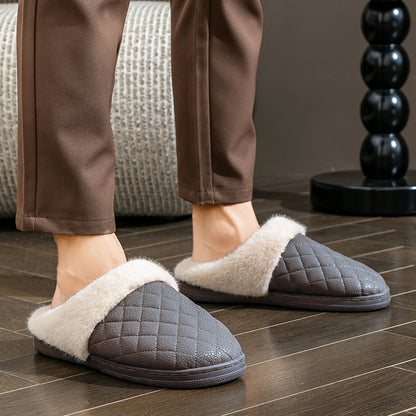 House Slippers For Men Women Plaid Design Winter Home Shoes Indoor PU