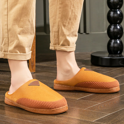 House Slippers For Men Corduroy Patchwork Design Winter Home Shoes indoor