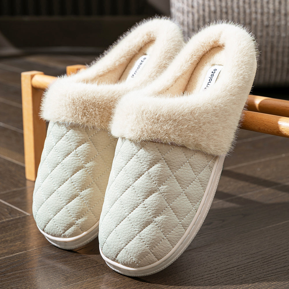 House Slippers For Men Women Plaid Design Winter Home Shoes Indoor PU