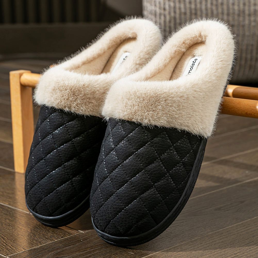 House Slippers For Men Women Plaid Design Winter Home Shoes Indoor PU