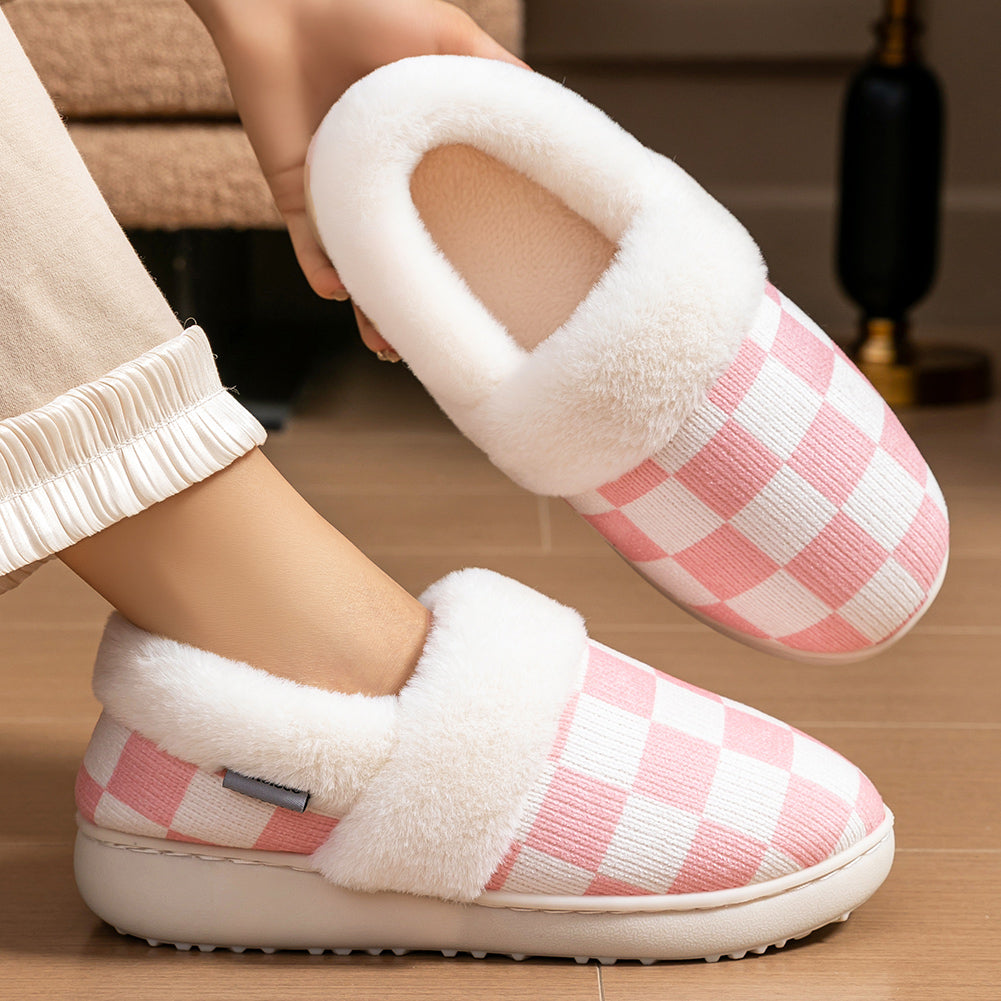 House Boots Slippers For Women Knitted Plaid Design Winter Home Shoes Warm