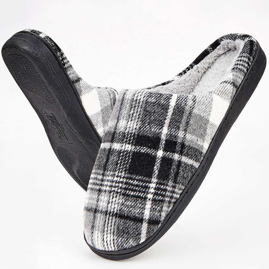 TPR lightweight slippers S | Fashionable Flano Plaid Mens Plush Wide Slippers