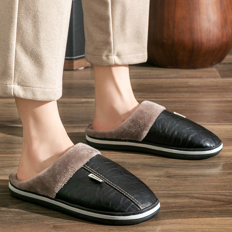 TPR Lightweight Slippers B | Men Winter Slippers with PU Leather
