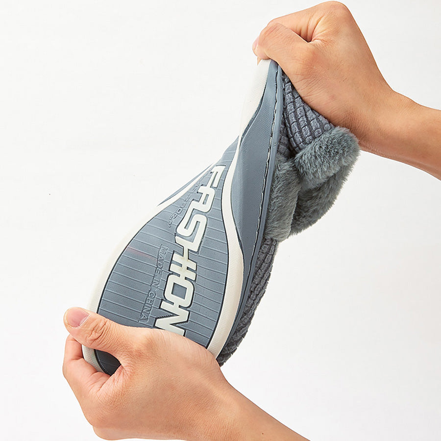 House Slippers For Men Flannel Plaid Fuzzy Plush Winter Home Shoes